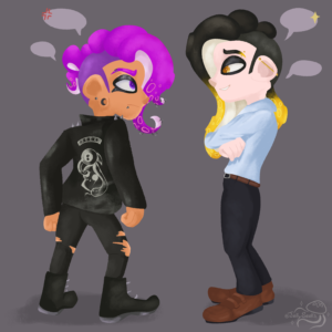 Splatoon fanart of my octoling boy ocs looking at one another.