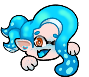 Art of chibi cyan inkling boy OC holding onto the contact form