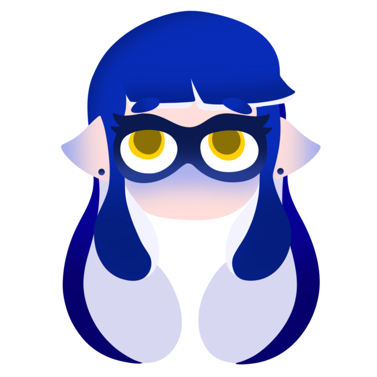 Hero mode style icon of Agent 3 blue inkling girl with yellow eyes.