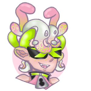 Pink and green octoling boy headshot.