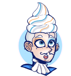 Ice cream inspired original character with blue eyes headshot.