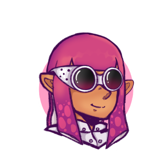 Pink inkling with ink tinted goggles headshot.