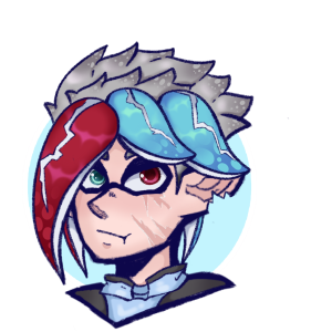 Red and blue inkling with heterochromia headshot.