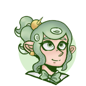 Mint green inkling girl with green eyes headshot.