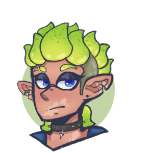 Green inkling with blue eyes headshot