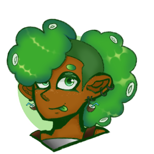 Green octoling with green eyes headshot