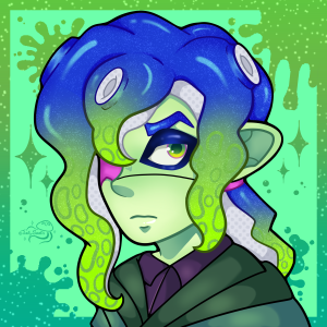 Sanitized octoling boy with long hair looking grumpy,