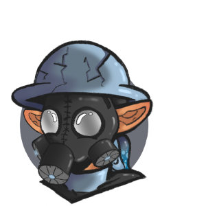 Blue inkling boy with gas mask and bowler hat headshot.